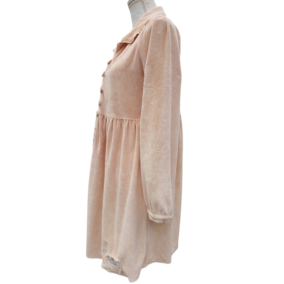 JDL Coat Duster Mottled Pink Velvet Medium Button Front Floral Crewel Work Back - Picture 6 of 15